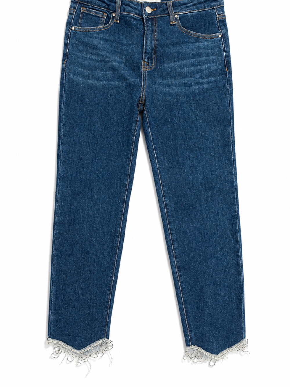 Risen Rhinestone Fringe Jeans Western Glam Raw Hem Ankle Bling Denim Size 9/29 - Picture 1 of 9